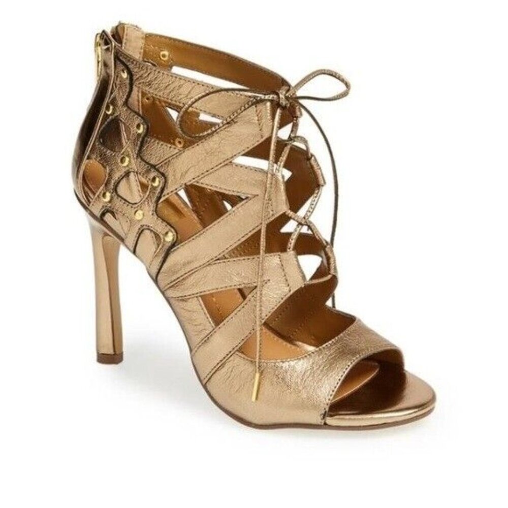 Dolce Vita Safia Gold Copper Lace Up High Heels Sandals Sz 8.5